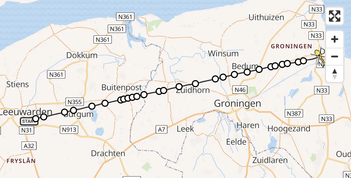 Routekaart van de vlucht: Lifeliner 4 naar Appingedam