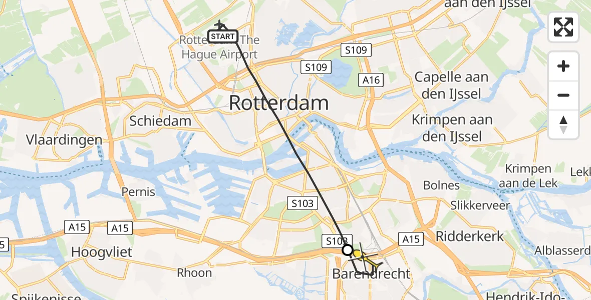 Routekaart van de vlucht: Lifeliner 2 naar Barendrecht