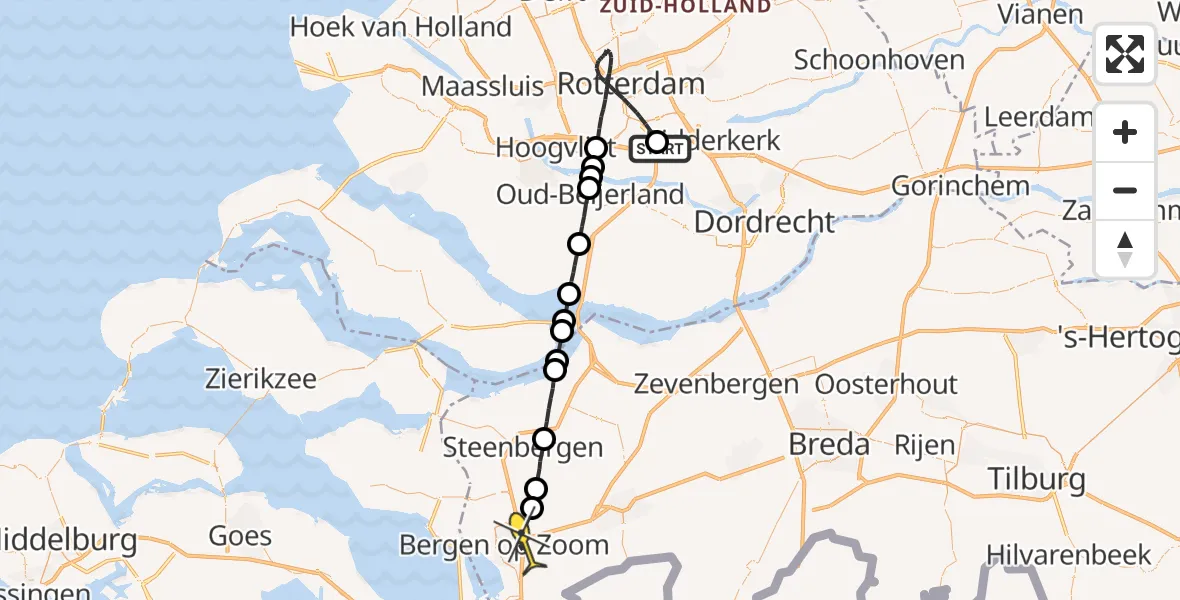 Routekaart van de vlucht: Lifeliner 2 naar Bergen op Zoom