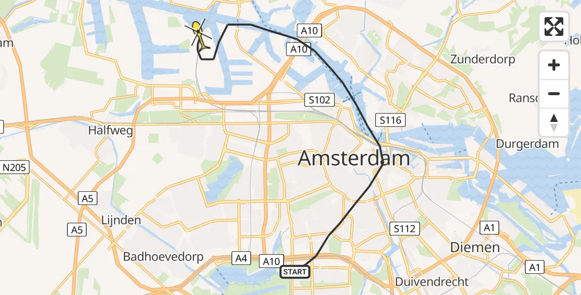 Routekaart van de vlucht: Lifeliner 1 naar Amsterdam