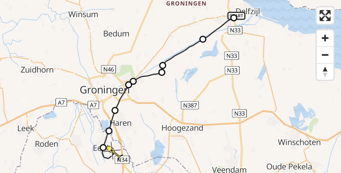 Routekaart van de vlucht: Lifeliner 4 naar Eelde