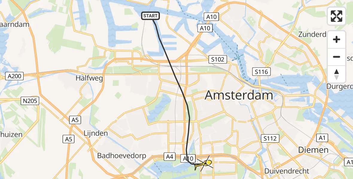 Routekaart van de vlucht: Lifeliner 1 naar Amsterdam