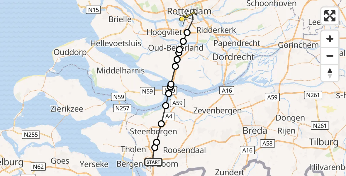 Routekaart van de vlucht: Lifeliner 2 naar Rotterdam