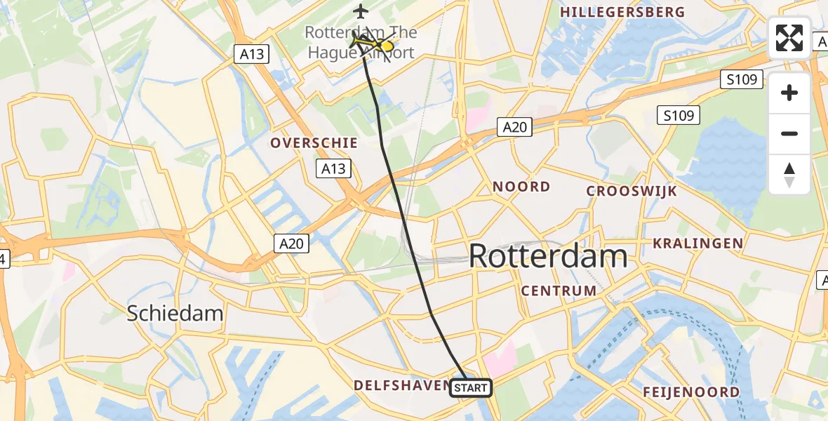 Routekaart van de vlucht: Lifeliner 2 naar Rotterdam