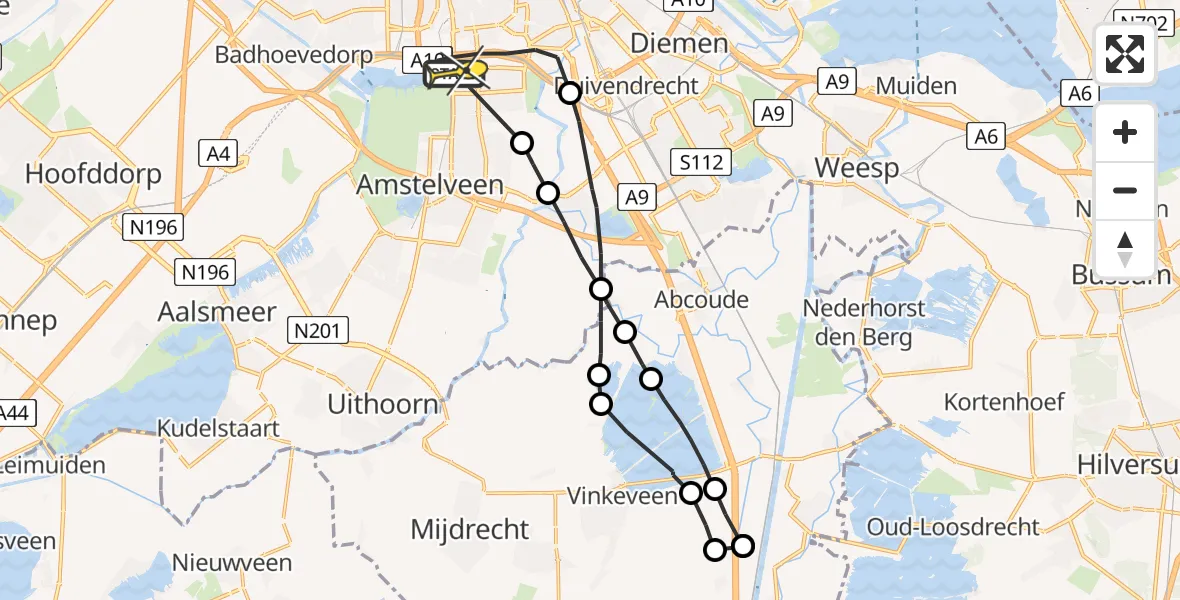 Routekaart van de vlucht: Lifeliner 1 naar Amsterdam