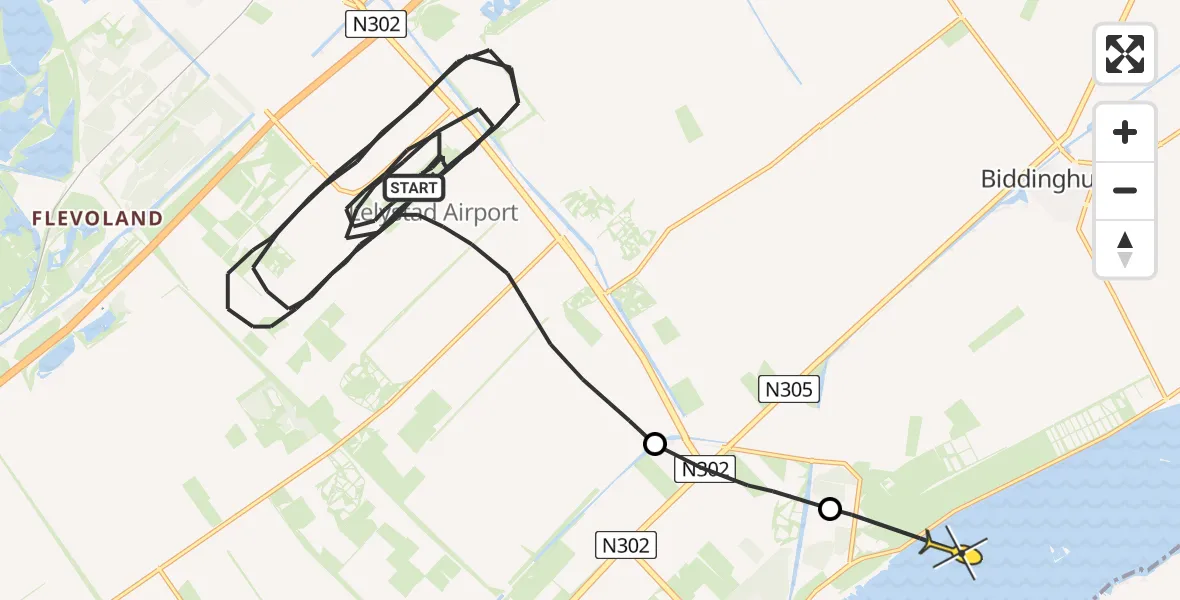 Routekaart van de vlucht: Traumaheli naar Biddinghuizen