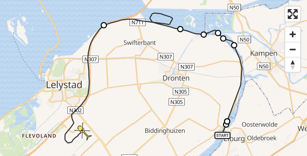 Routekaart van de vlucht: Traumaheli naar Lelystad