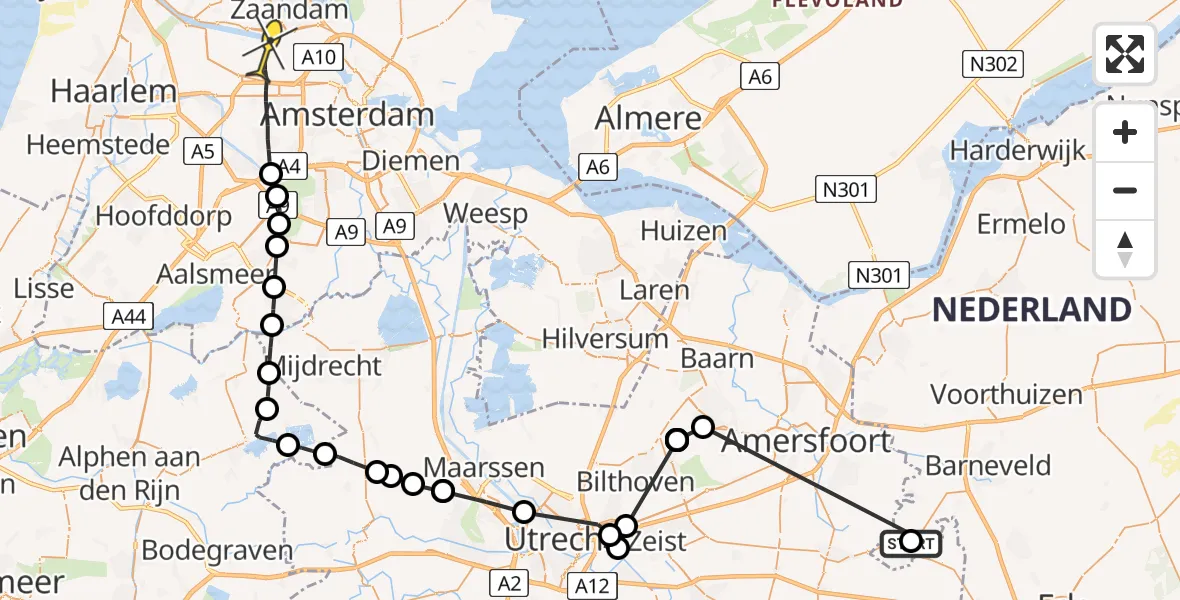 Routekaart van de vlucht: Lifeliner 1 naar Amsterdam
