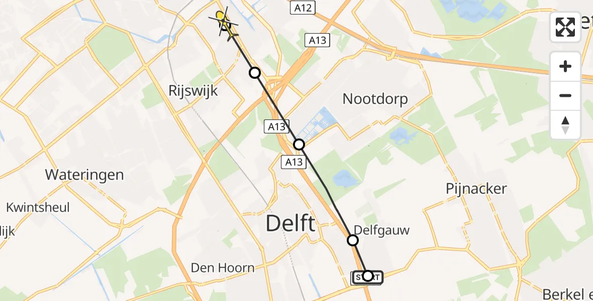 Routekaart van de vlucht: Politiehelikopter naar Den Haag