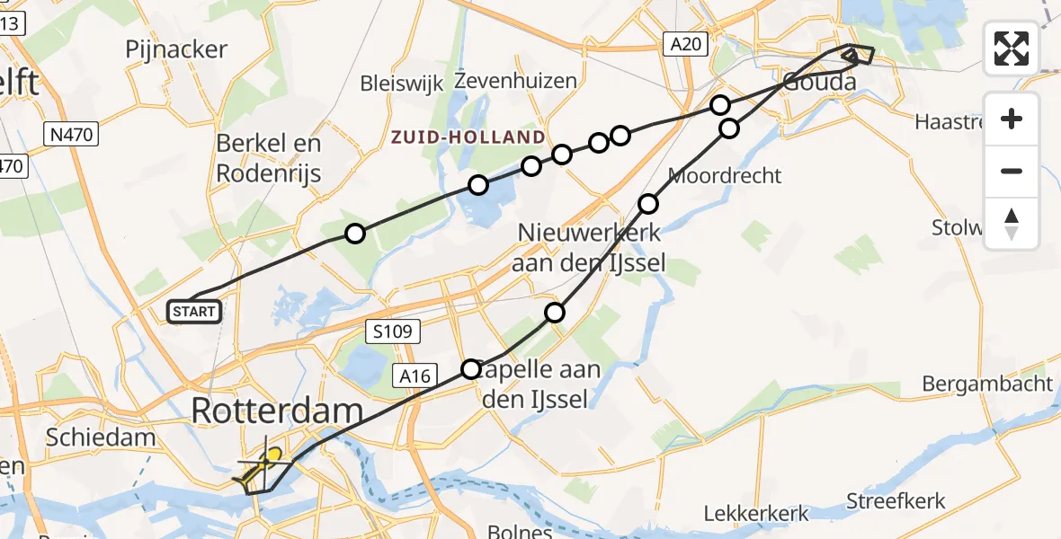 Routekaart van de vlucht: Lifeliner 2 naar Rotterdam