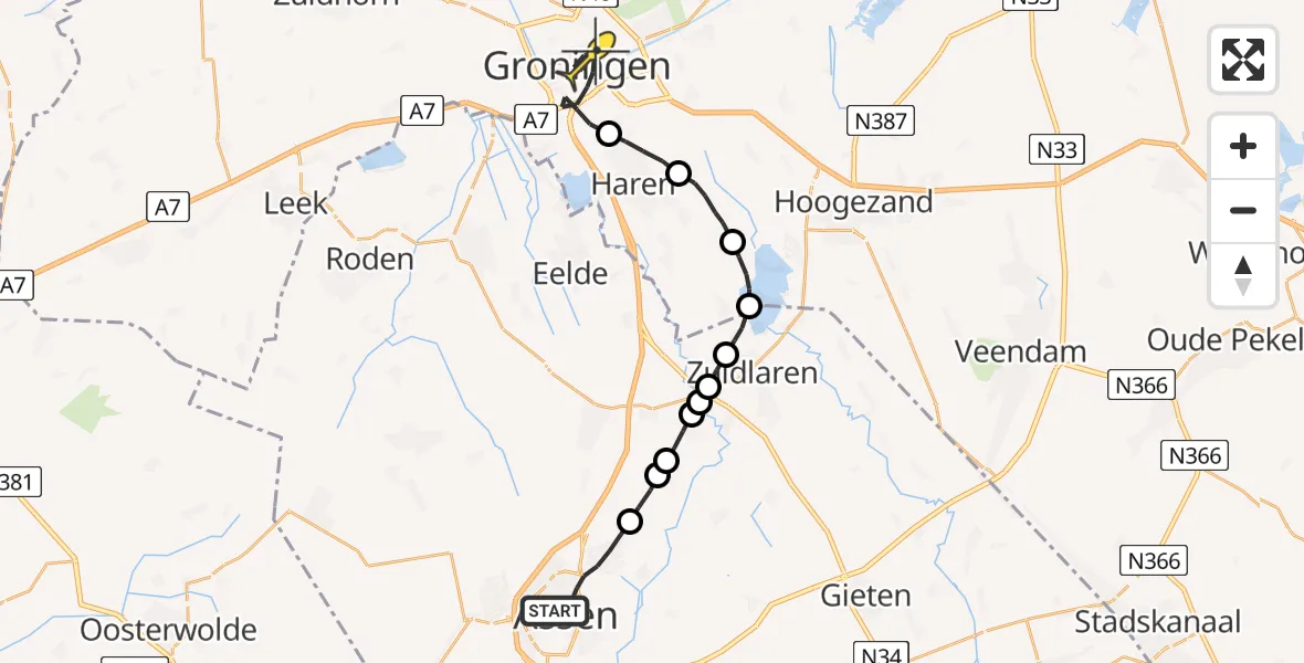 Routekaart van de vlucht: Lifeliner 4 naar Groningen