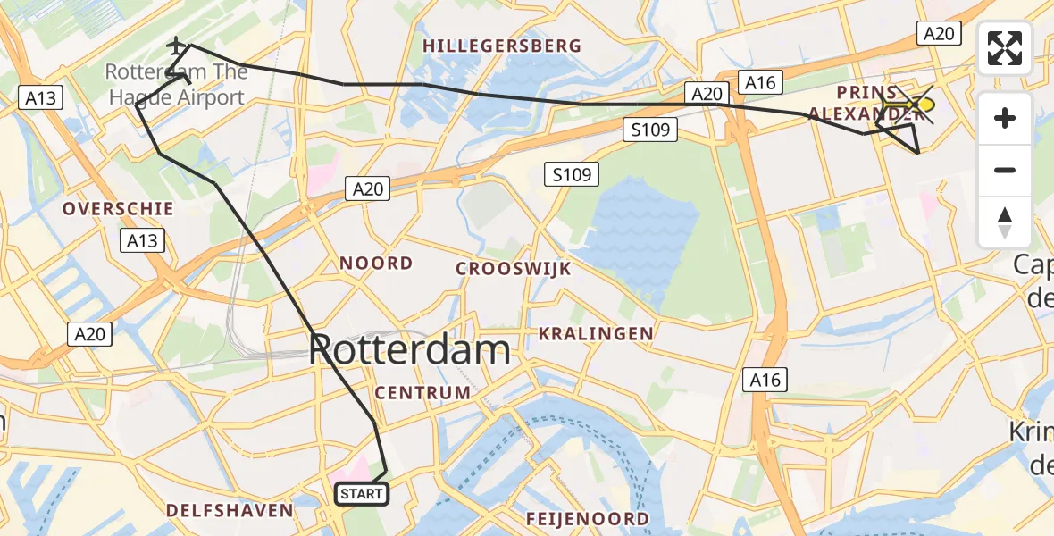 Routekaart van de vlucht: Lifeliner 2 naar Rotterdam