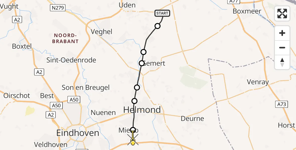 Routekaart van de vlucht: Politiehelikopter naar Mierlo