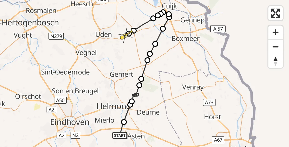 Routekaart van de vlucht: Politieheli naar Volkel