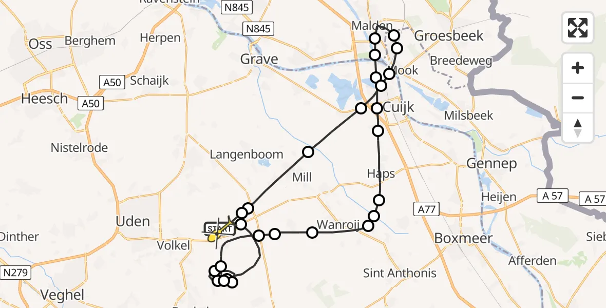 Routekaart van de vlucht: Politieheli naar Volkel