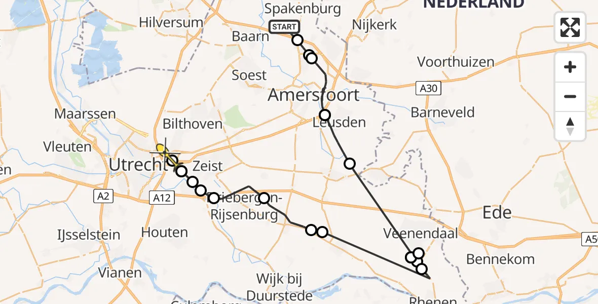 Routekaart van de vlucht: Politieheli naar De Bilt