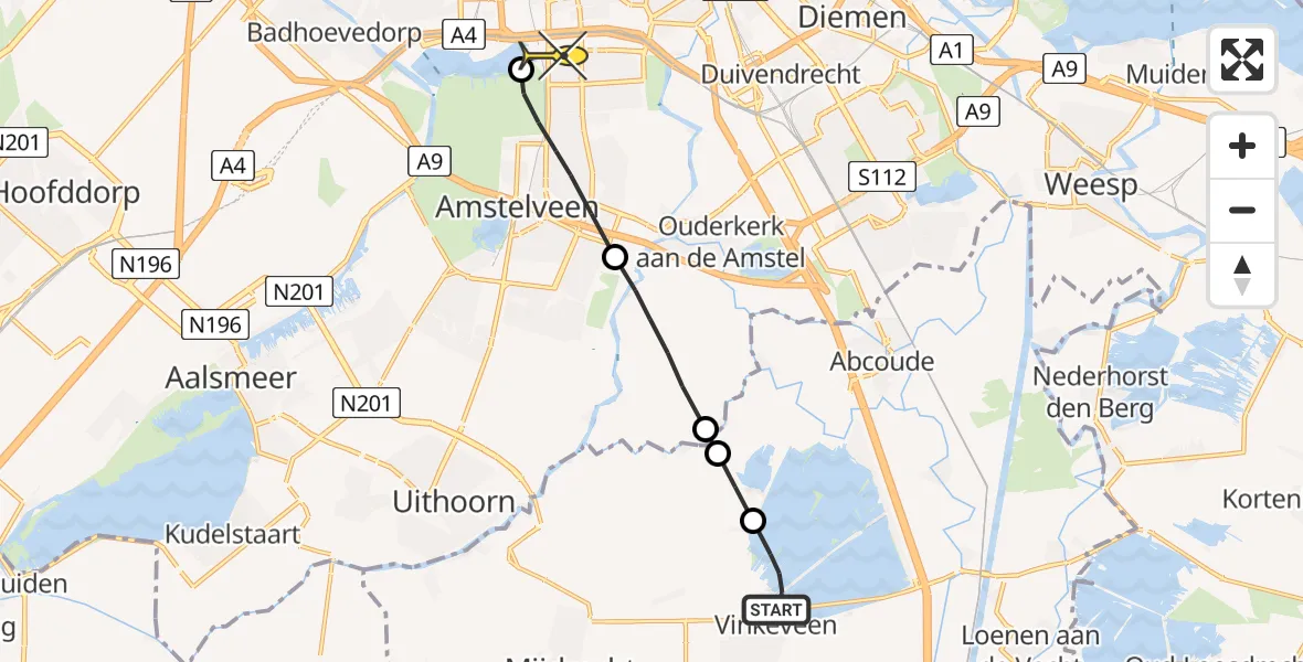 Routekaart van de vlucht: Lifeliner 1 naar Amsterdam