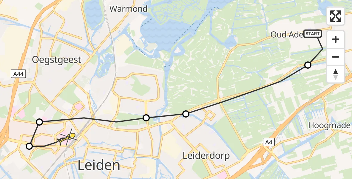 Routekaart van de vlucht: Lifeliner 2 naar Leiden