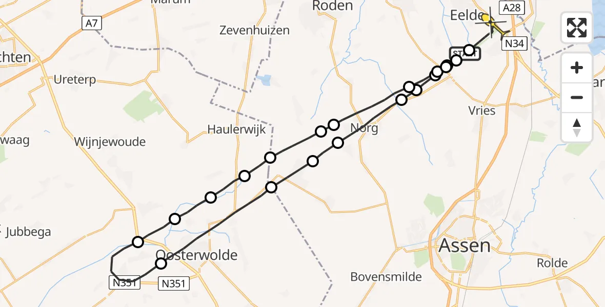 Routekaart van de vlucht: Lifeliner 4 naar Eelde