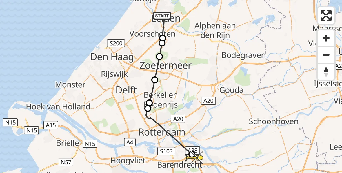 Routekaart van de vlucht: Lifeliner 2 naar Ridderkerk