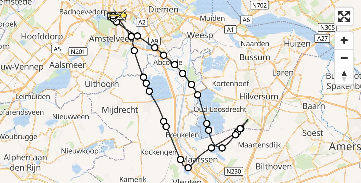 Routekaart van de vlucht: Lifeliner 1 naar Amsterdam