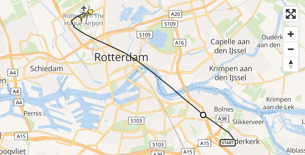 Routekaart van de vlucht: Lifeliner 2 naar Rotterdam