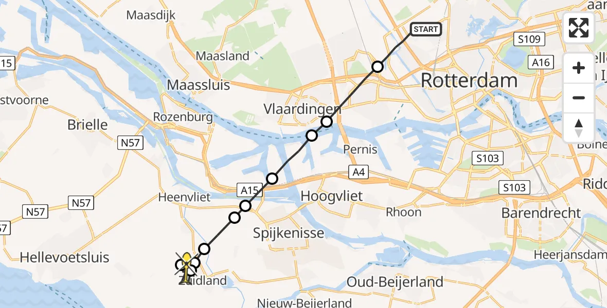 Routekaart van de vlucht: Lifeliner 2 naar Zuidland