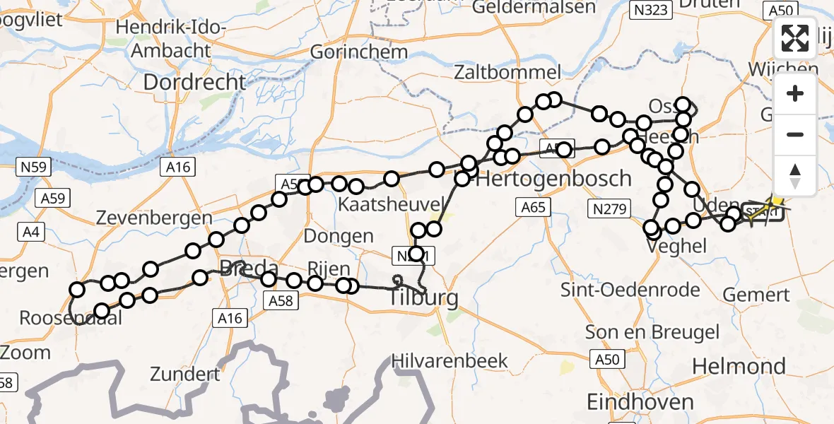 Routekaart van de vlucht: Politieheli naar Volkel