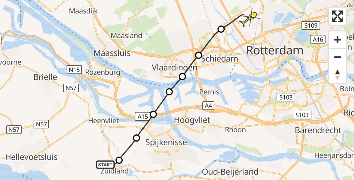 Routekaart van de vlucht: Lifeliner 2 naar Rotterdam