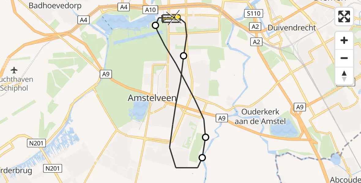 Routekaart van de vlucht: Lifeliner 1 naar Amsterdam