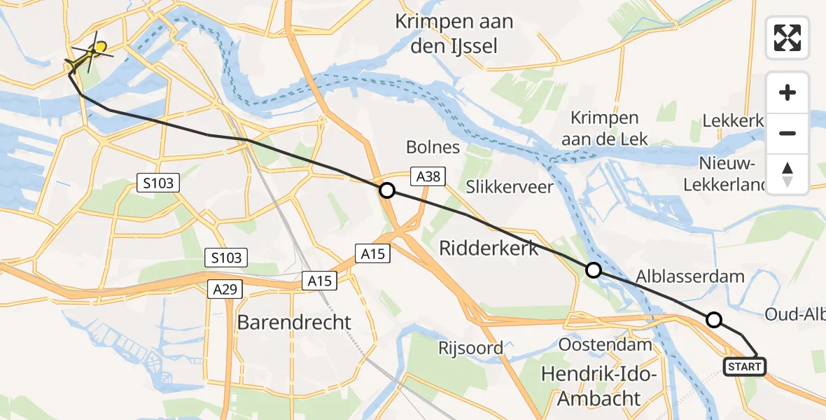 Routekaart van de vlucht: Lifeliner 2 naar Rotterdam