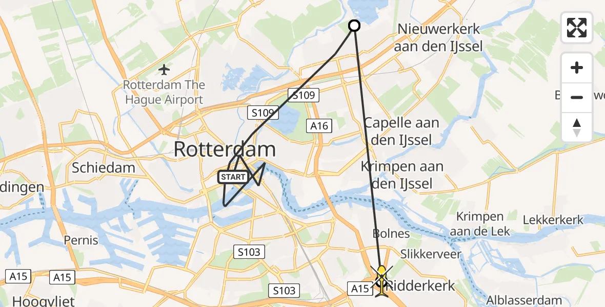 Routekaart van de vlucht: Politiehelikopter naar Ridderkerk