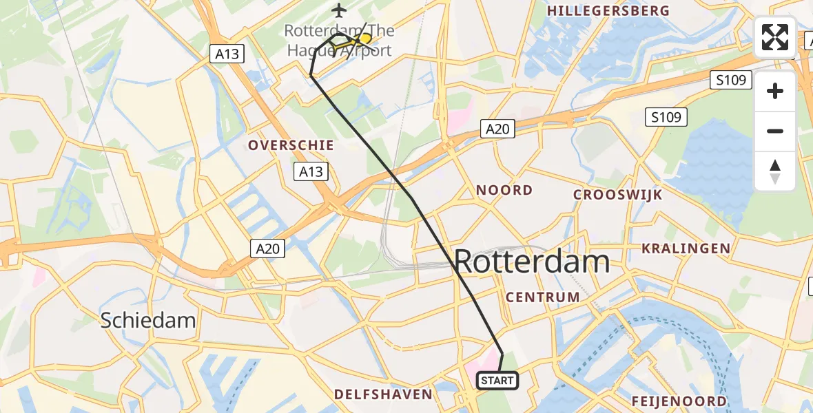 Routekaart van de vlucht: Lifeliner 2 naar Rotterdam