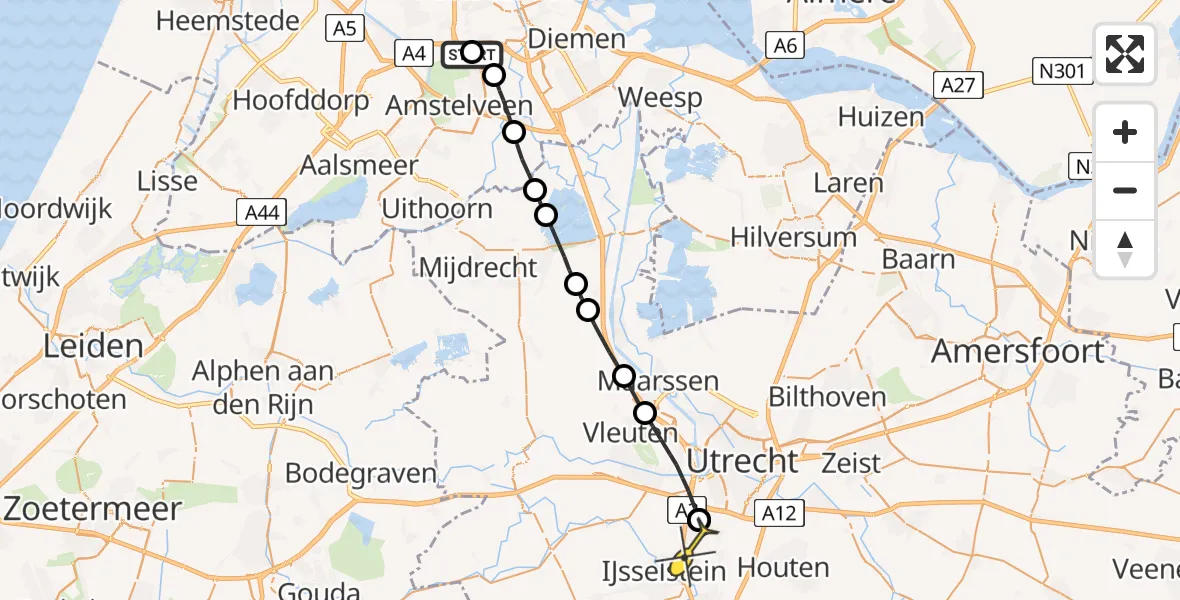 Routekaart van de vlucht: Lifeliner 1 naar Nieuwegein