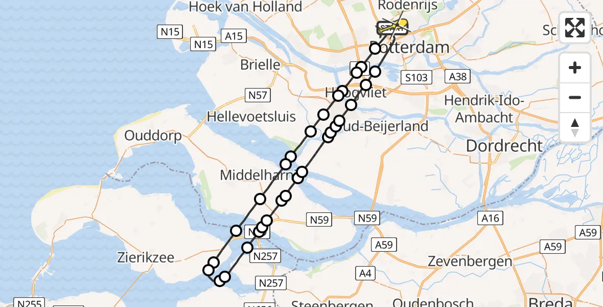 Routekaart van de vlucht: Lifeliner 2 naar Rotterdam