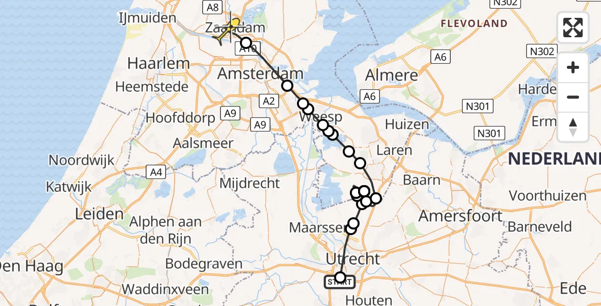 Routekaart van de vlucht: Lifeliner 1 naar Zaandam