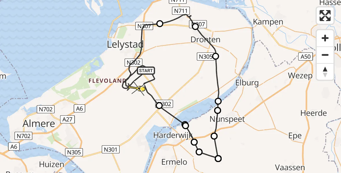 Routekaart van de vlucht: Traumahelikopter naar Lelystad