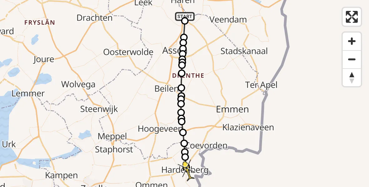 Routekaart van de vlucht: Lifeliner 4 naar Hardenberg