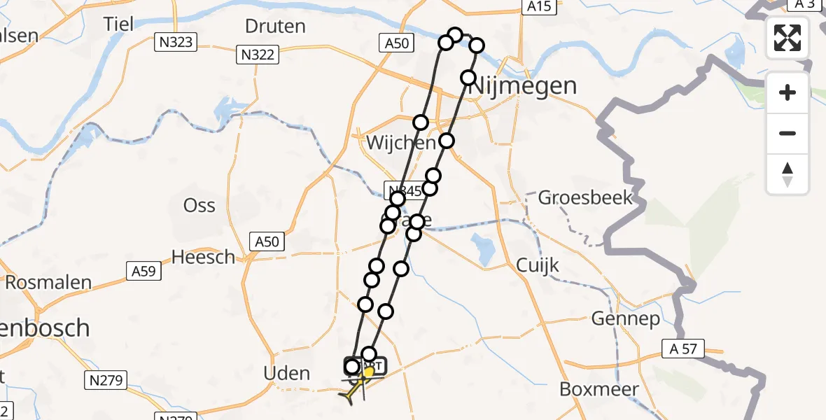 Routekaart van de vlucht: Lifeliner 3 naar Volkel