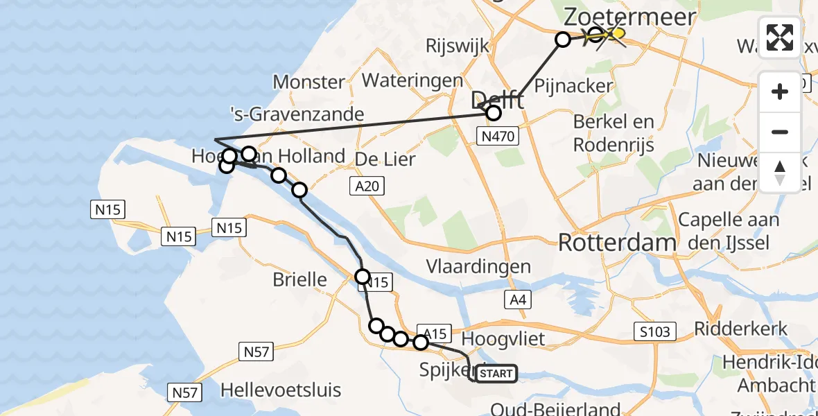 Routekaart van de vlucht: Politieheli naar Zoetermeer