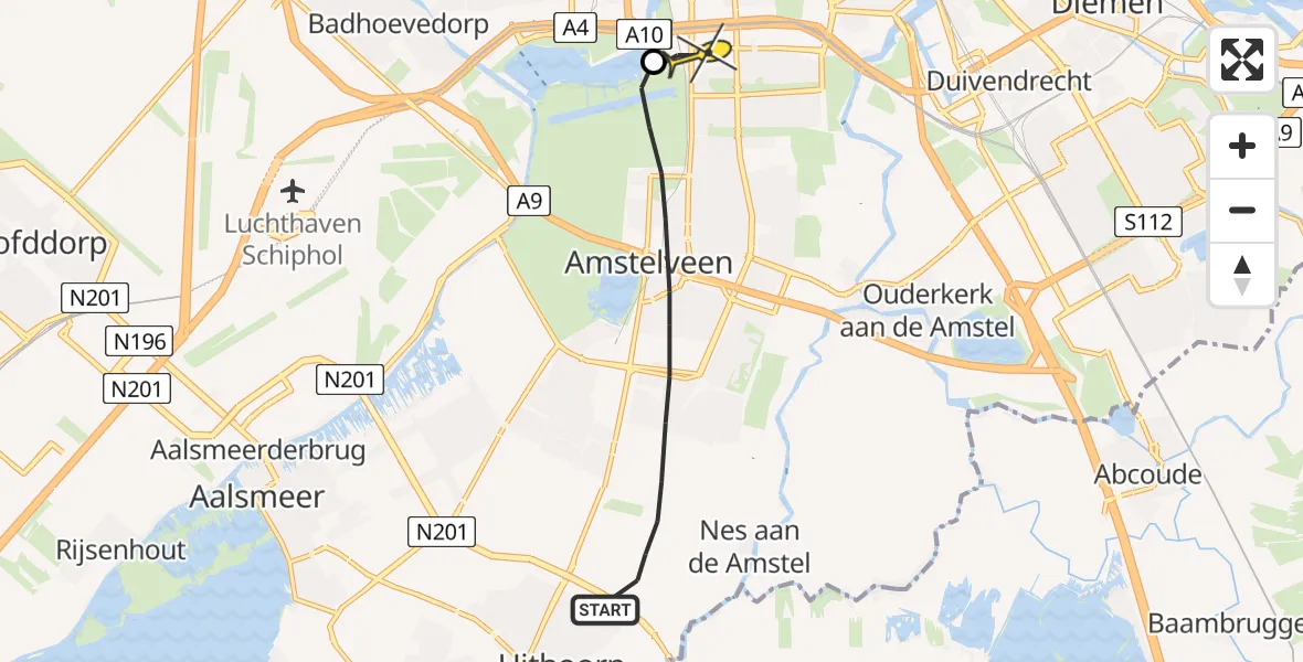 Routekaart van de vlucht: Lifeliner 1 naar Amsterdam