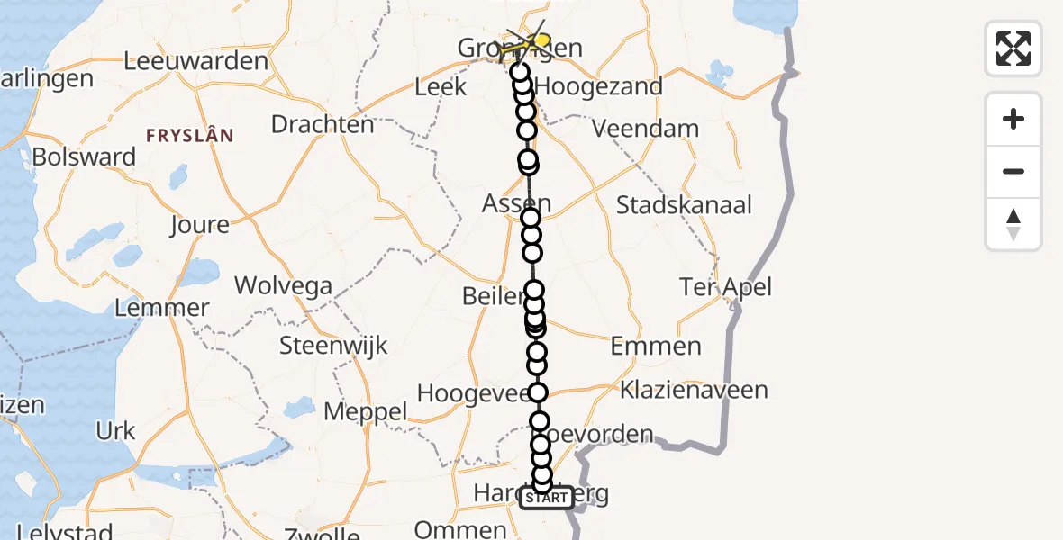 Routekaart van de vlucht: Lifeliner 4 naar Groningen