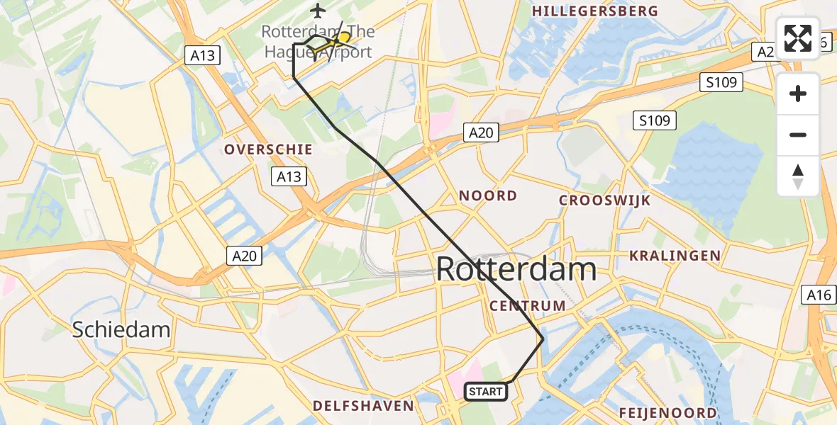 Routekaart van de vlucht: Lifeliner 2 naar Rotterdam