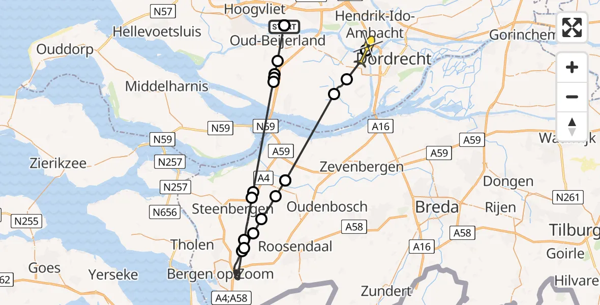 Routekaart van de vlucht: Politieheli naar Zwijndrecht