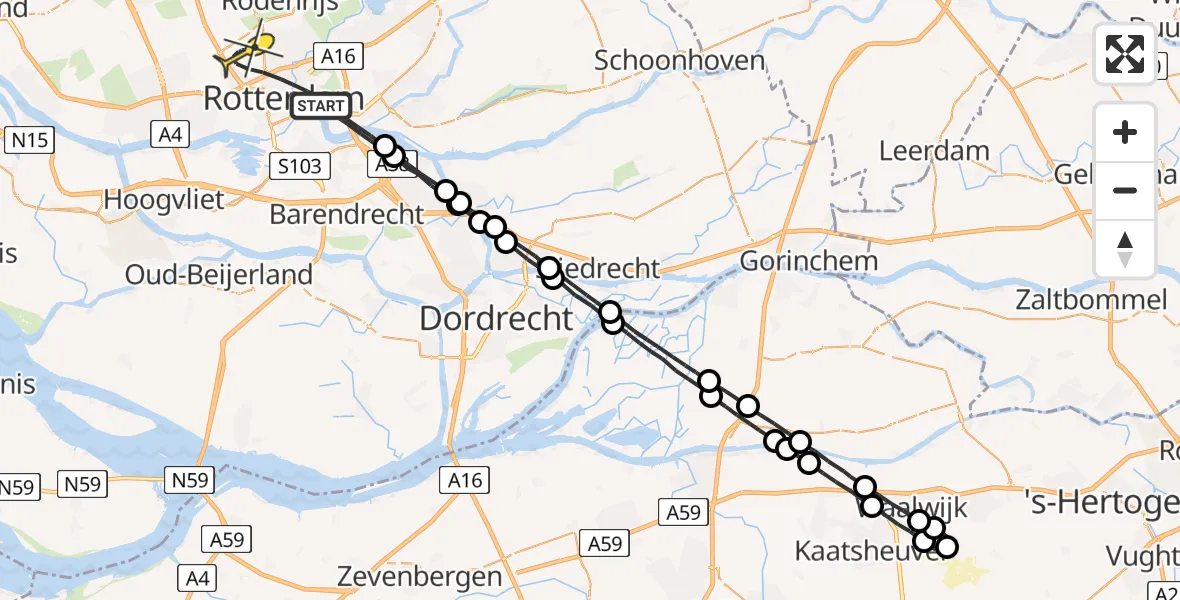 Routekaart van de vlucht: Lifeliner 2 naar Rotterdam