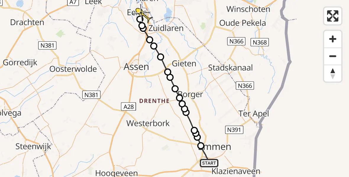 Routekaart van de vlucht: Lifeliner 4 naar Eelde