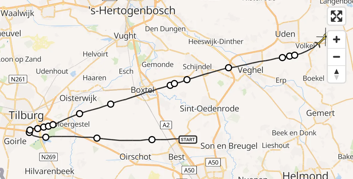 Routekaart van de vlucht: Lifeliner 3 naar Volkel