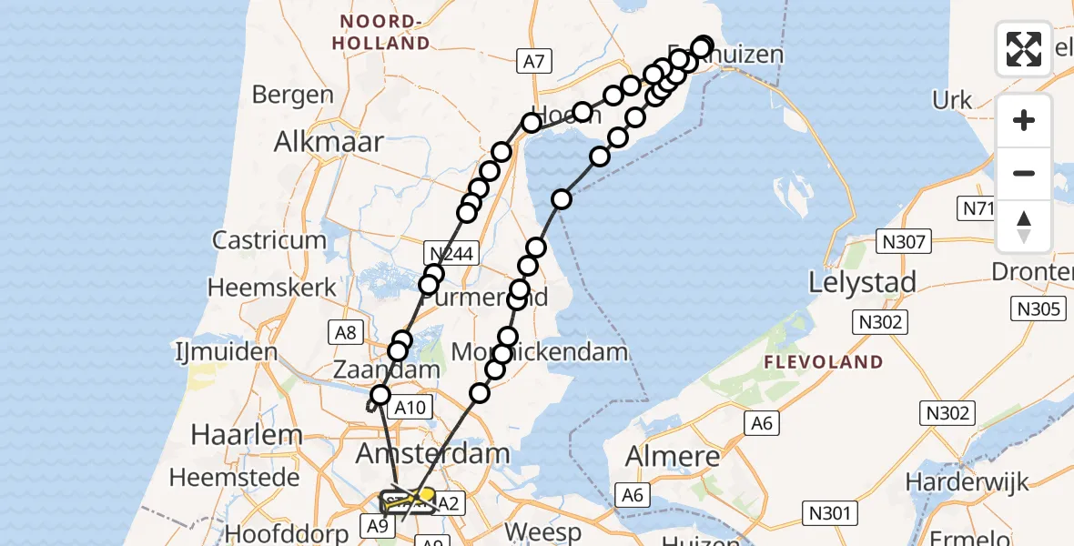 Routekaart van de vlucht: Lifeliner 1 naar Amsterdam