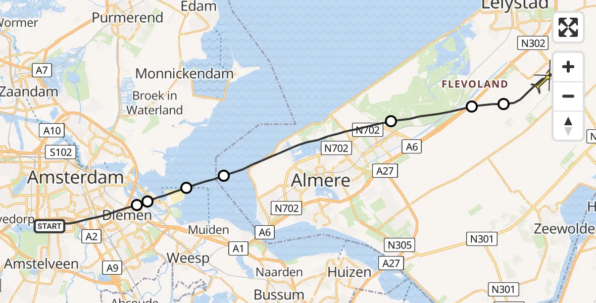 Routekaart van de vlucht: Lifeliner 1 naar Lelystad