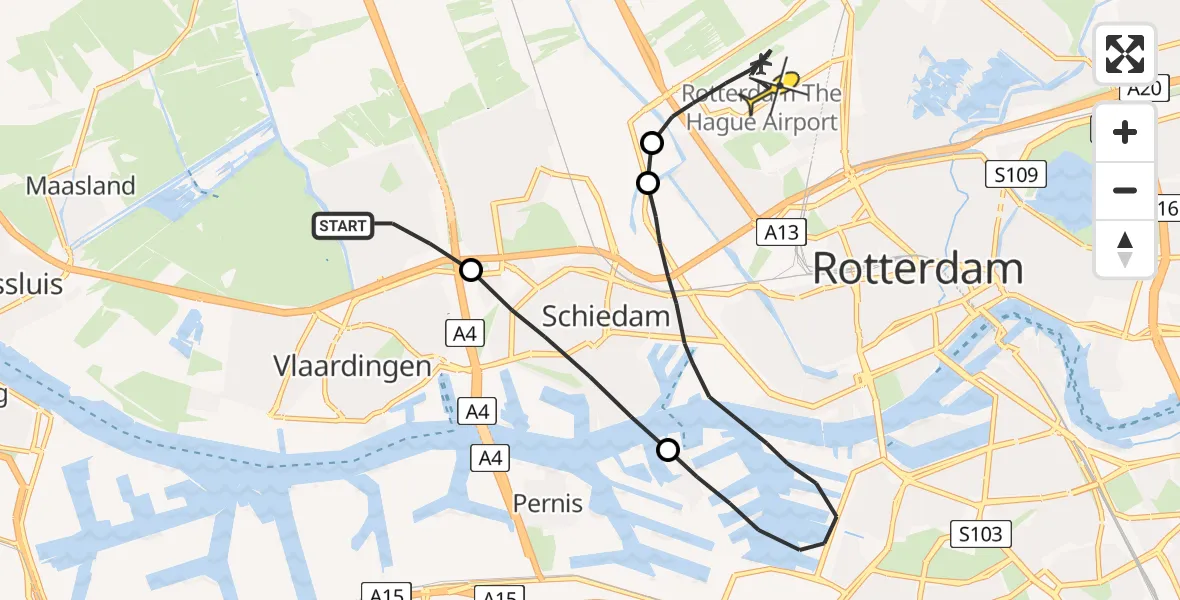 Routekaart van de vlucht: Lifeliner 2 naar Rotterdam